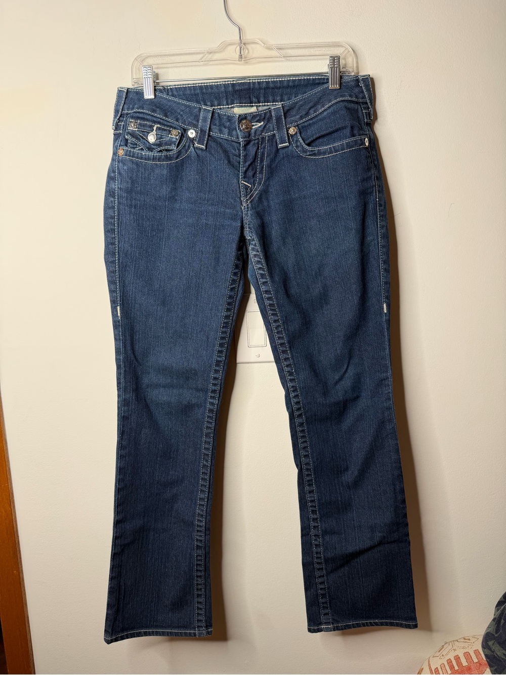 True Religion Joey Flare Jeans Dark Wash Crystal Horseshoe USA Women’s 29 - Picture 2 of 9